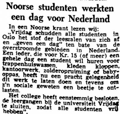 Noorse studenten werken een dag voor Nederland